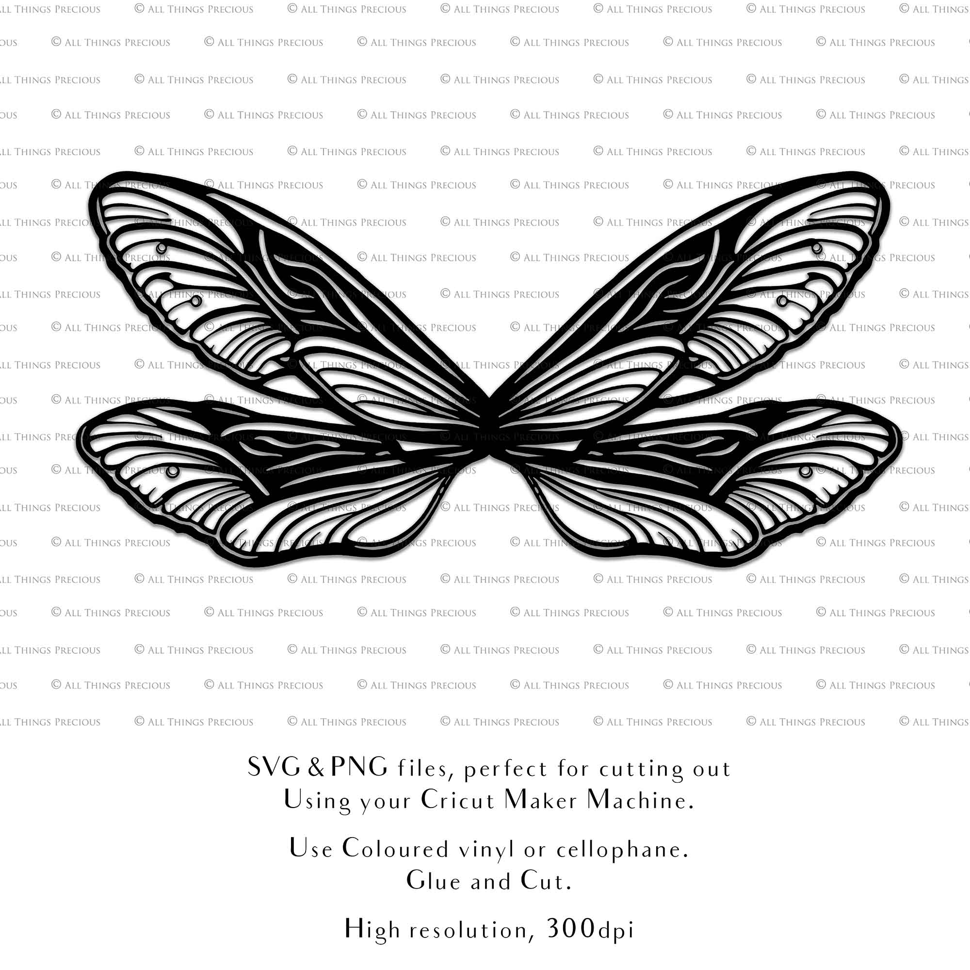 SVG & PNG Fairy Wing files for Cricut or Silhouette Cameo Cutting Machine. To create wearable fairy wings, in adult or children sizes. Simply load the design into design space for Cricut, re size and you are set to go!  These are Individual Wing Pieces, for you to cut and assemble. This is a DIGITAL product.